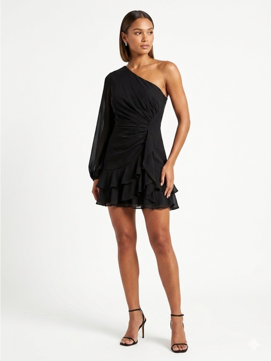 REVOLVE Dresses & Skirts - One-Shoulder Black Ruffle Dress
